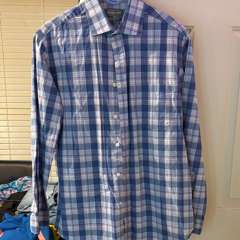 Michael Kors Blue and White Checkered Shirt